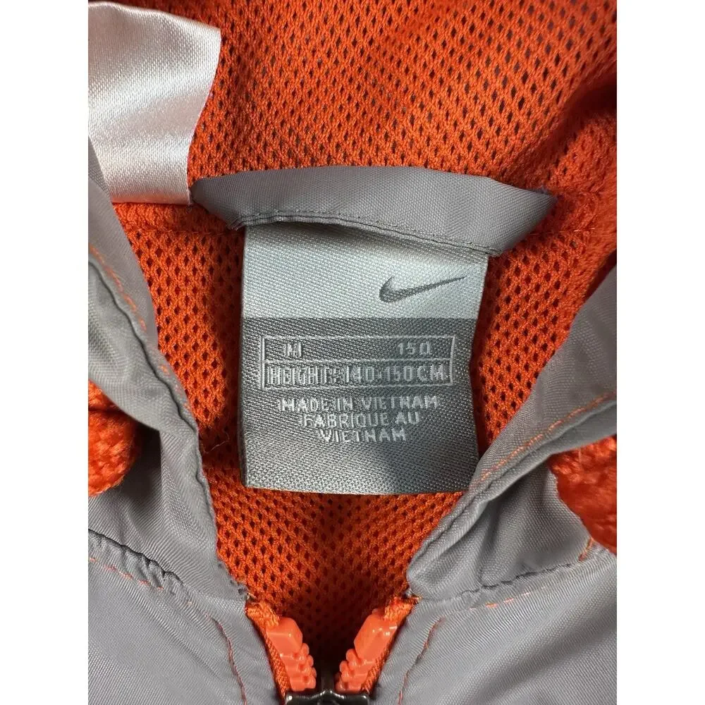 Nike Kids L 150 Gray Orange Hooded Full Zip Windbreaker Rain Jacket